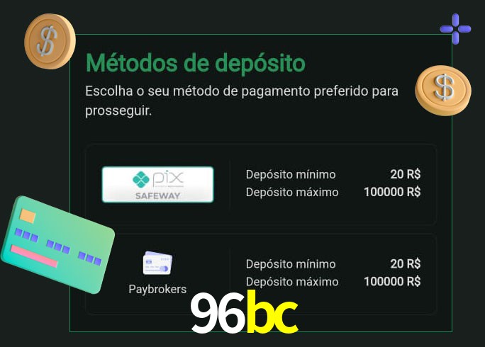 O cassino 96bc oferece uma grande variedade de métodos de pagamento